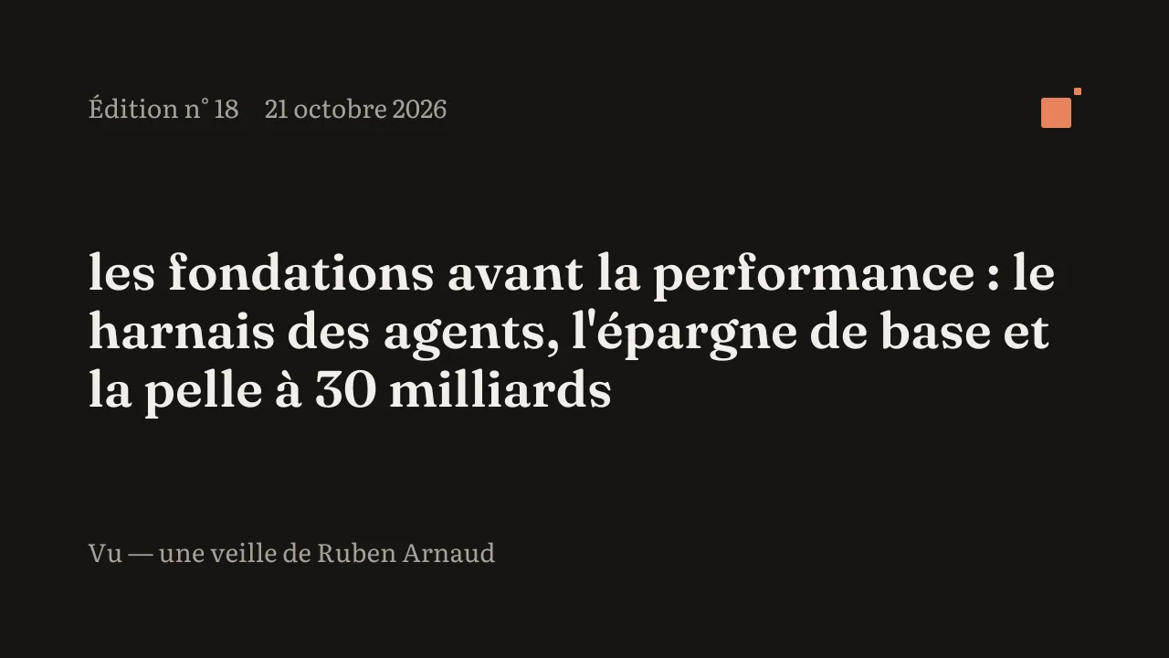 Couverture de Vu pour vous #18 - les fondations avant la performance : le harnais des agents, l'épargne de base et la pelle à 30 milliards